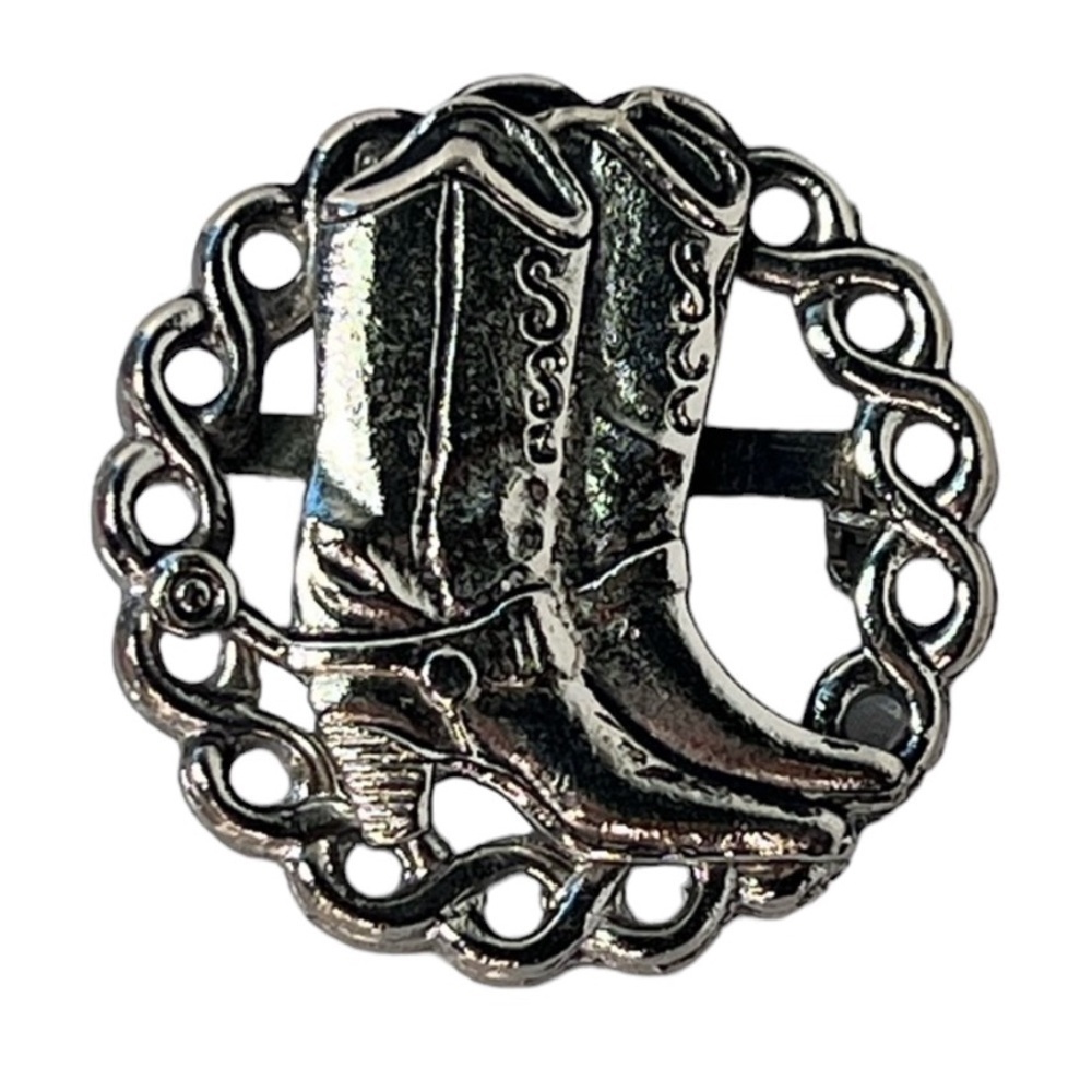 Vintage Western Cowboy Boot Lapel Pin Brooch Silver Retro Cowgirl Rodeo